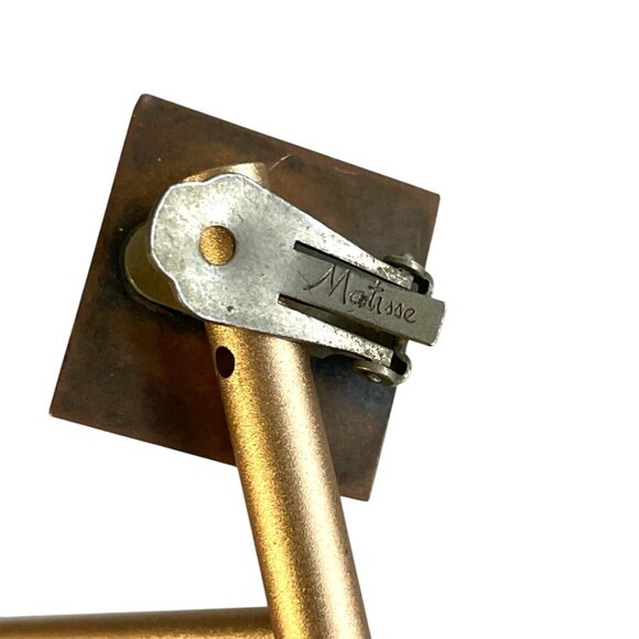 Vtg 50’s Matisse Renoir Square Brass Clip-On Earrings Red White Enamel Abstract - Picture 4 of 6